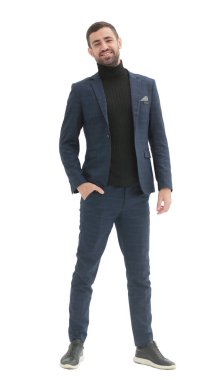 Tam gelişim. İş kıyafetleri içinde kendine güvenen modern bir adam