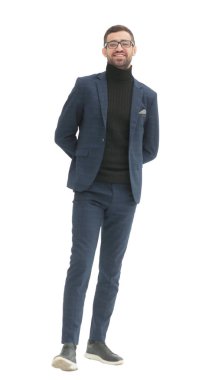 Tam gelişim. Genç ve başarılı bir adamın portresi. .