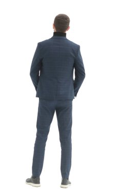 Dikiz aynası. İşadamı boş beyaz duvara bakıyor.