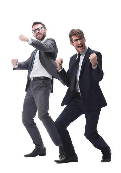 In full growth. two very happy young businessmen — Stock Photo, Image