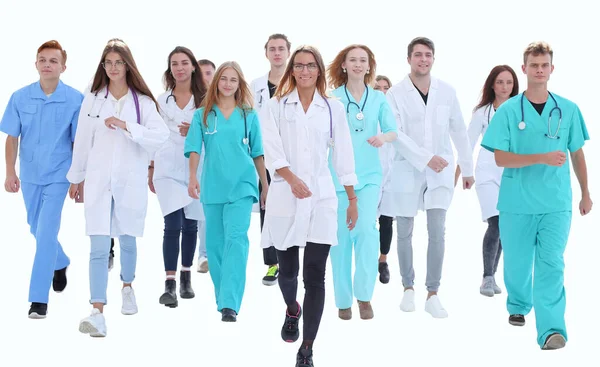 Вид зверху. група усміхнених лікарів, які вказують на вас . — стокове фото