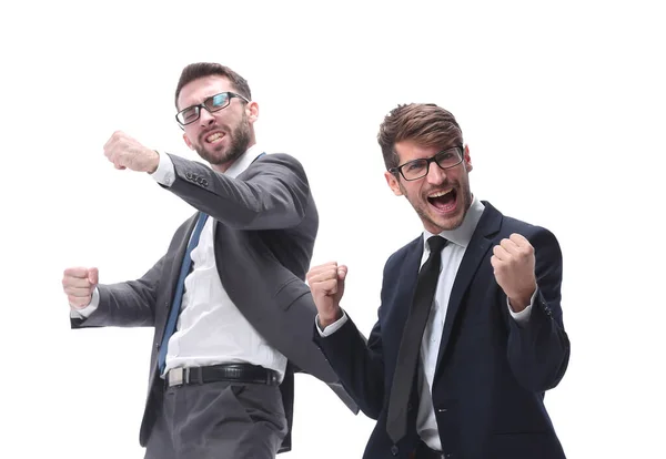 Em pleno crescimento. dois jovens empresários muito felizes — Fotografia de Stock