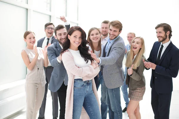 Business team congratulating their leader. success concept — Stock Photo, Image