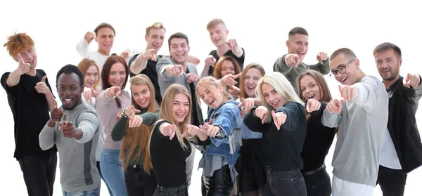 Gruppe fröhlicher junger Leute, die auf dich zeigen. — Stockfoto