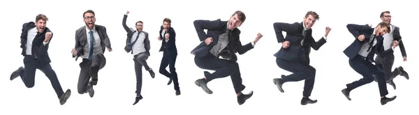 En pleno crecimiento. dos alegres personas de negocios bailando —  Fotos de Stock