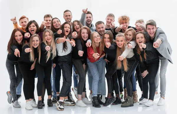 Team fröhlicher junger Leute zeigt auf dich — Stockfoto