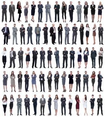 Sıraya dizilmiş genç iş adamlarının kolajı.