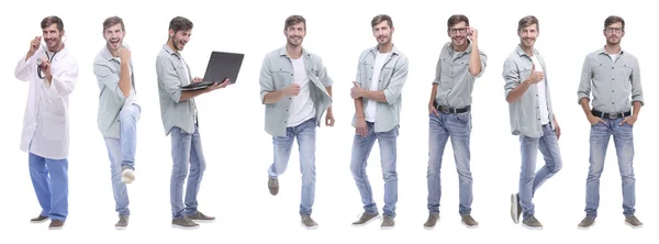 Collage Arzt und junger Mann isoliert auf weiß — Stockfoto