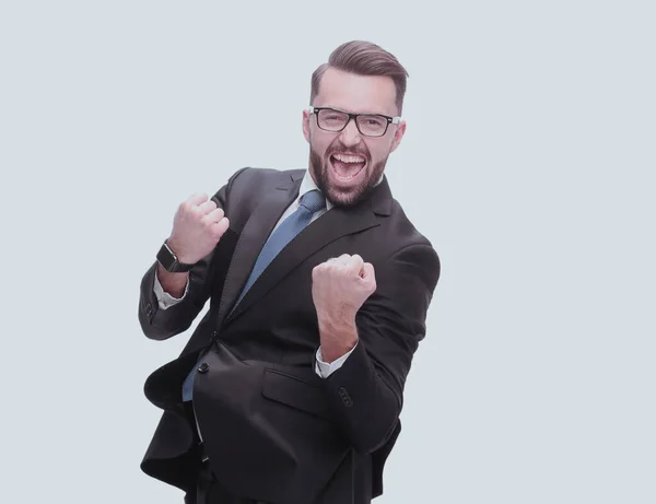 In full growth. happy dancing young businessman — Stock Photo, Image