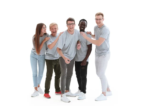 I full tillväxt. grupp av olika ungdomar i identiska t-shirts — Stockfoto