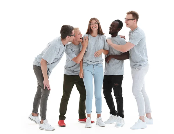 En pleno crecimiento. grupo de jóvenes diversos en camisetas idénticas —  Fotos de Stock