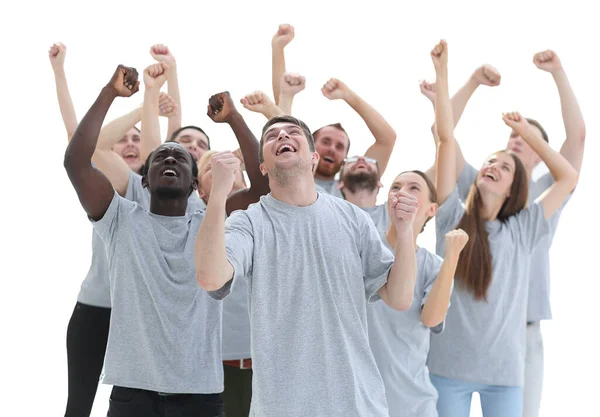 Gruppe fröhlicher unterschiedlicher junger Menschen. isoliert auf weiß — Stockfoto