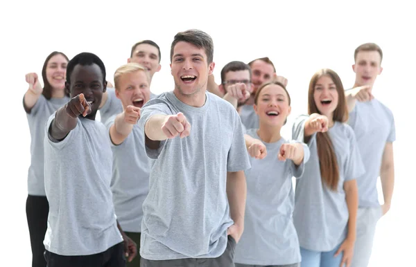 Groep zelfverzekerde jonge mannen die naar jou wijzen — Stockfoto