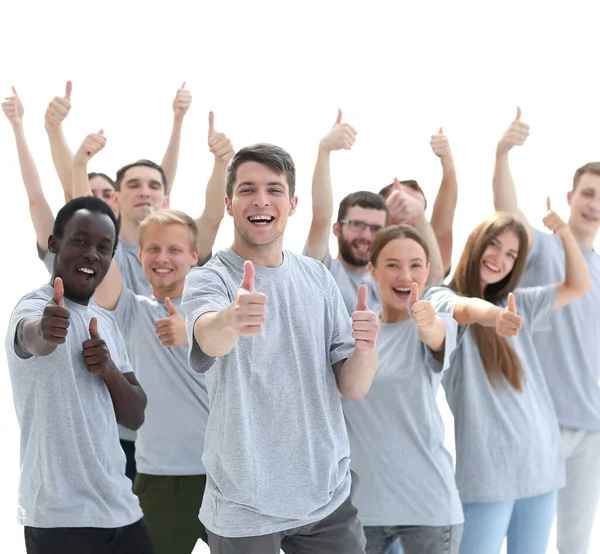 Groep van jonge mensen tonen duimen omhoog — Stockfoto