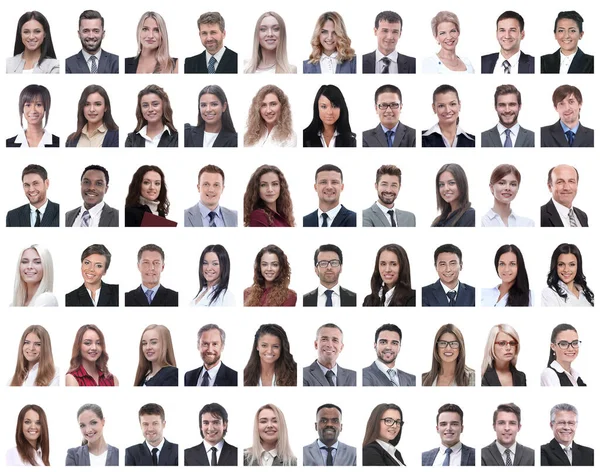 Collage de portraits d'employés à succès isolés sur blanc — Photo