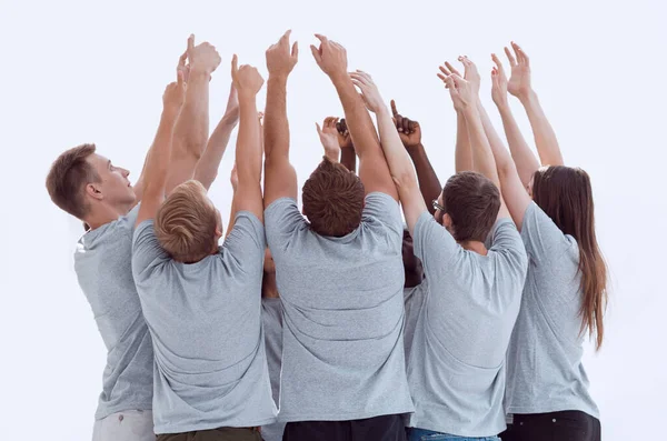 In full growth. group of young people standing in a circle with — Stock Photo, Image