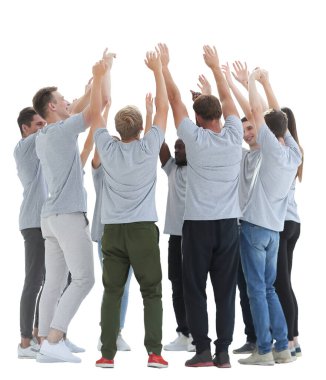 Birlikteliklerini gösteren bir grup farklı genç..