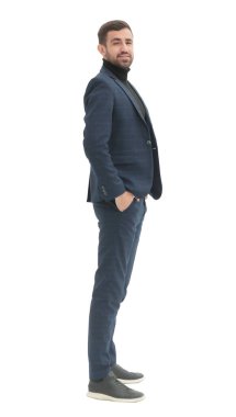 Yan görünüş. Kendine güvenen başarılı bir iş adamı. beyaz üzerine izole