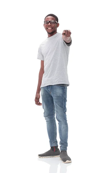 Chico casual en jeans y camiseta blanca — Foto de Stock