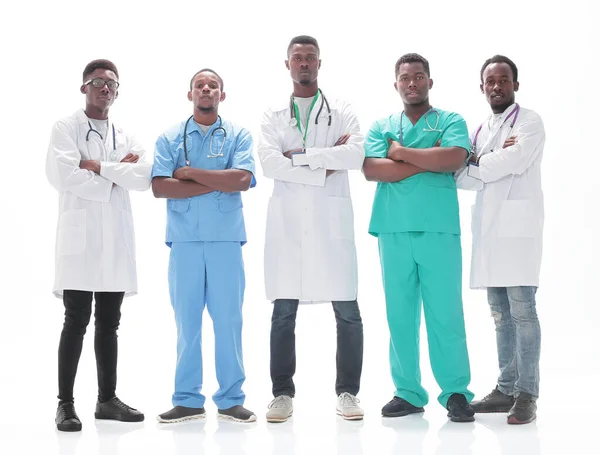 Międzynarodowa grupa pracowników służby zdrowia. izolowany na białym — Zdjęcie stockowe