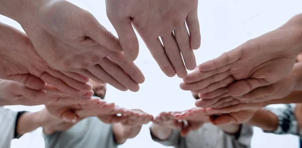 Bottom view. circle of hands — Stock Photo, Image