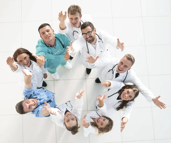 top view. medical team standing in a circle