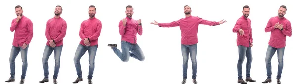 Colagem de fotos de um homem moderno em uma camisa vermelha. — Fotografia de Stock