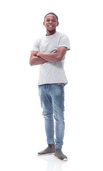 Casual facet w dżinsach i biały t-shirt — Zdjęcie stockowe
