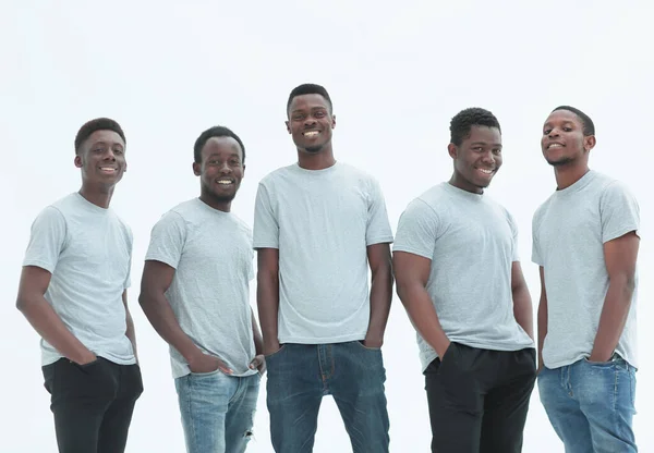 Група усміхнених хлопців, що стоять разом. ізольовані на білому — стокове фото