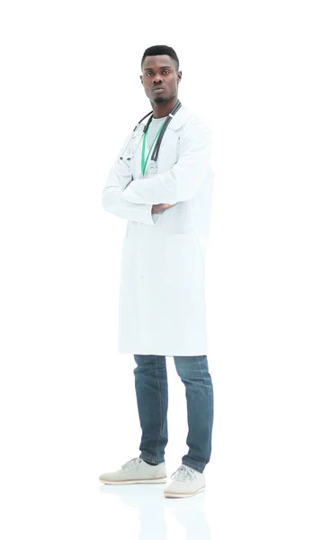En pleno crecimiento. un médico serio con una bata blanca . — Foto de Stock