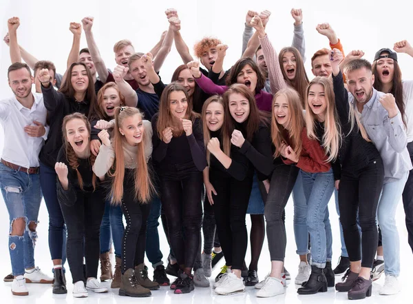 Gruppe ehrgeiziger junger Menschen zeigt ihren Erfolg — Stockfoto