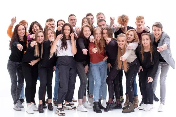 Equipe de jovens alegres apontando para você — Fotografia de Stock