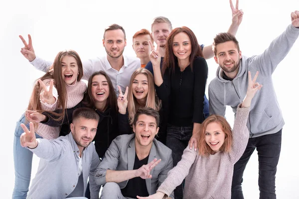 Grande grupo de amigos alegres olhando para a câmera — Fotografia de Stock