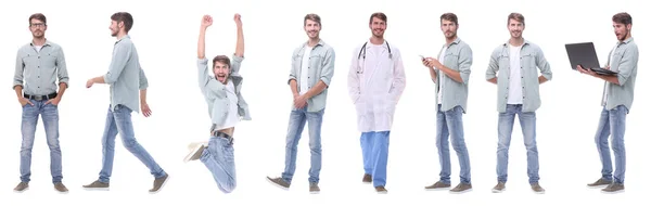 Collage médico y joven aislado en blanco — Foto de Stock