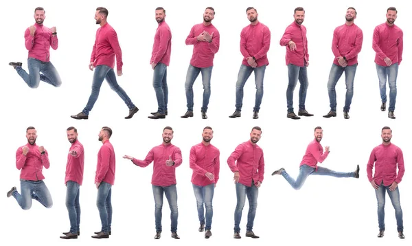 Collage de fotos de un hombre emocional con una camisa roja — Foto de Stock