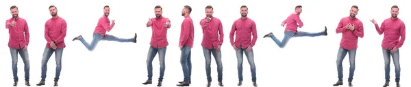 Colagem de fotos de um homem bonito em uma camisa vermelha — Fotografia de Stock