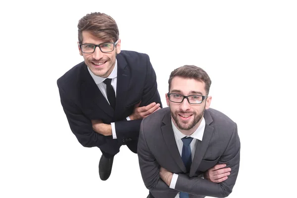 Vista superior. dos hombres de negocios sonrientes mirando a la cámara — Foto de Stock
