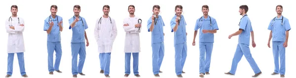 Panoramakollage grupp av läkare. isolerad på vitt — Stockfoto