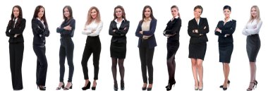 Bir grup başarılı genç iş kadınının panoramik kolajı.