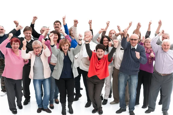 Grupo de personas mayores levantando la mano celebrando una victoria —  Fotos de Stock