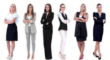 Genç iş kadınlarının tam boy portreleri koleksiyonu.