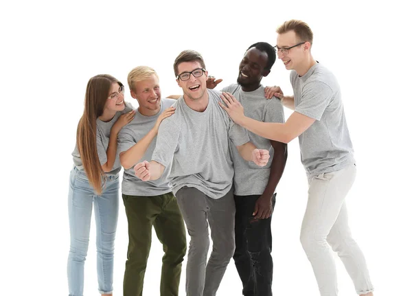 In full growth. group of diverse young people in identical t-shi — Stock Photo, Image