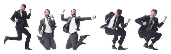 In volle groei. twee vrolijke dansende zakenmensen — Stockfoto