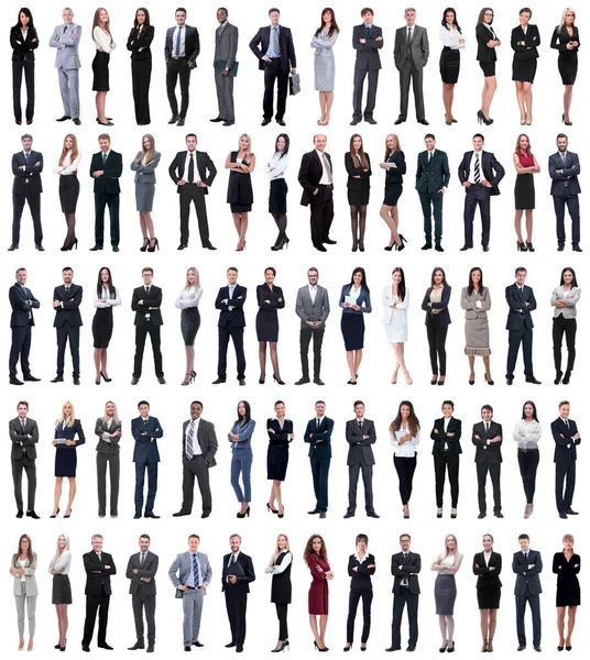 Sıraya dizilmiş genç iş adamlarının kolajı.