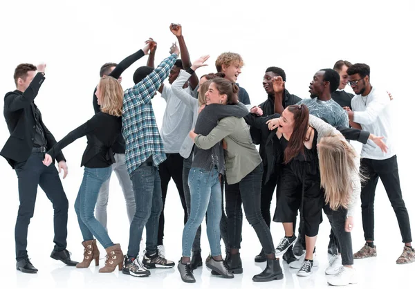 Groep gelukkige jongeren viert hun succes — Stockfoto