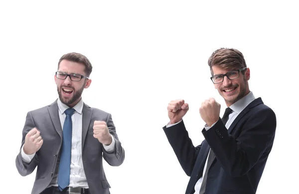 In full growth. two very happy young businessmen — Stock Photo, Image
