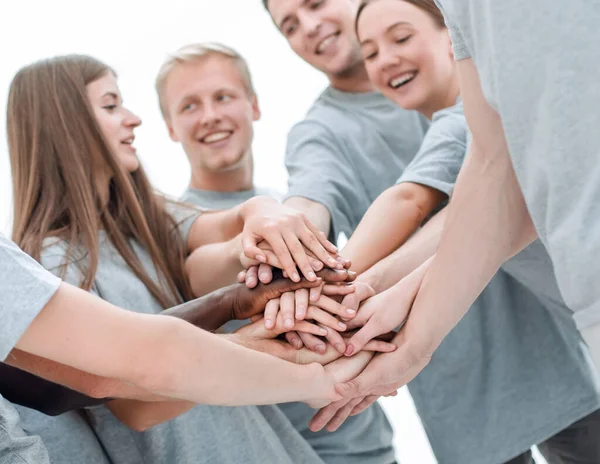 De cerca. torre de las manos de un equipo joven . — Foto de Stock