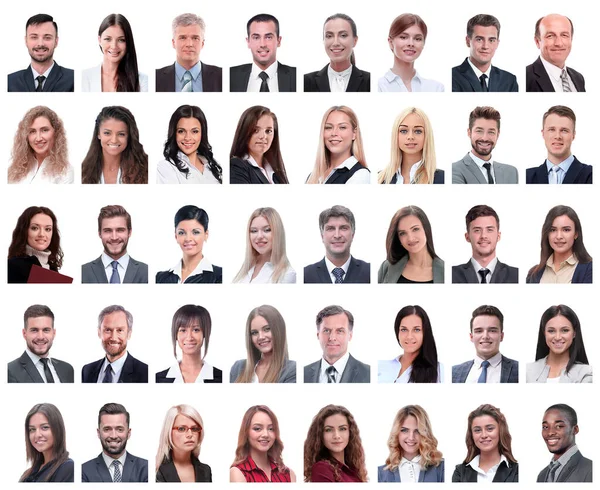 Collage van portretten van succesvolle medewerkers geïsoleerd op wit — Stockfoto