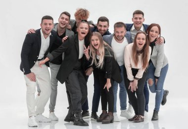 Tam gelişim. Bir grup genç iş adamı bir arada duruyorlar..