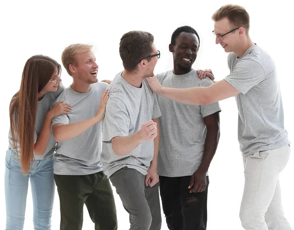 In volle groei. groep van diverse jongeren in identieke t-shirts — Stockfoto